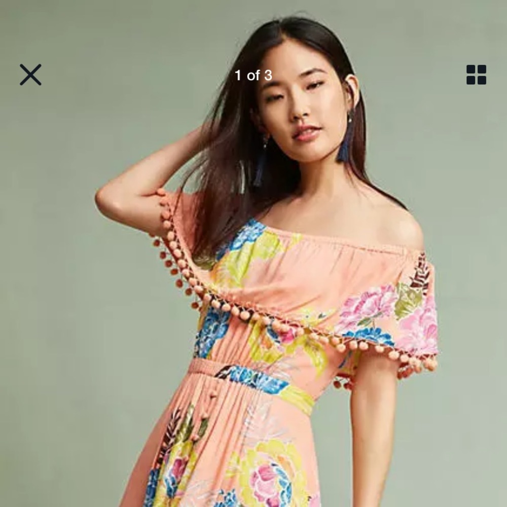 Farm Rio Pom Pom off the shoulder maxi.